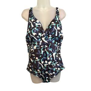 SERRA, Women's Softcup 1-Pc Swimsuit Geometric Design Blue/Black Sz XXL
